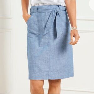 EUC Talbots tie waist utility skirt Newport Chambray blue size 14 petite skirt